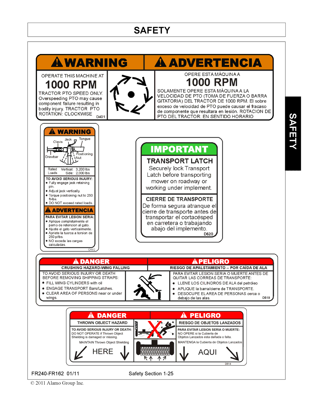 Servis-Rhino FR162, FR240 manual Safety 