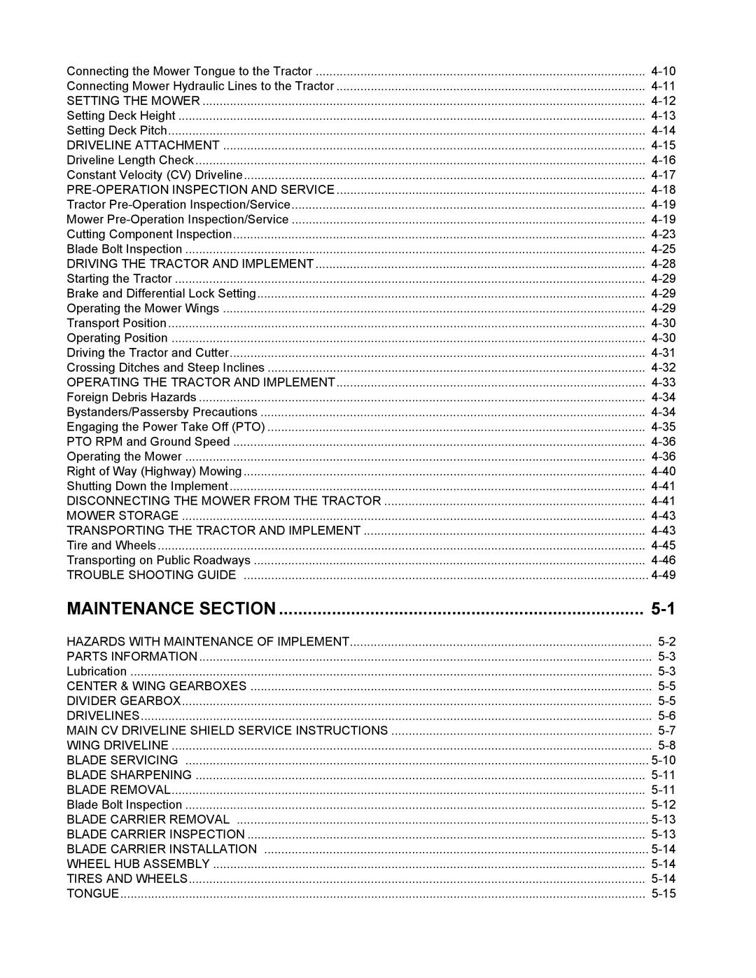 Servis-Rhino FR240, FR162 manual Maintenance Section, PRE-OPERATION Inspection and Service 