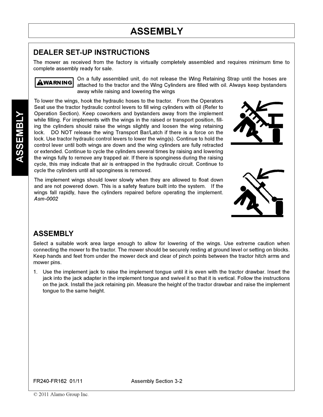 Servis-Rhino FR240, FR162 manual Dealer SET-UP Instructions, Assembly 