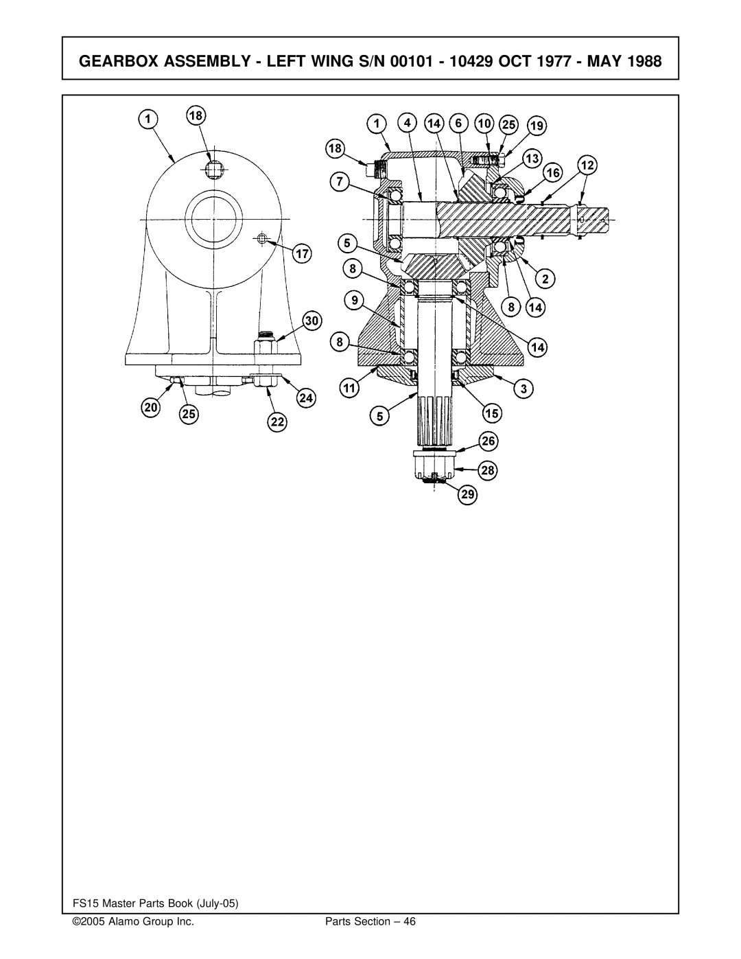 Servis-Rhino FS15 manual Gearbox Assembly Left Wing S/N 00101 10429 OCT 1977 MAY 