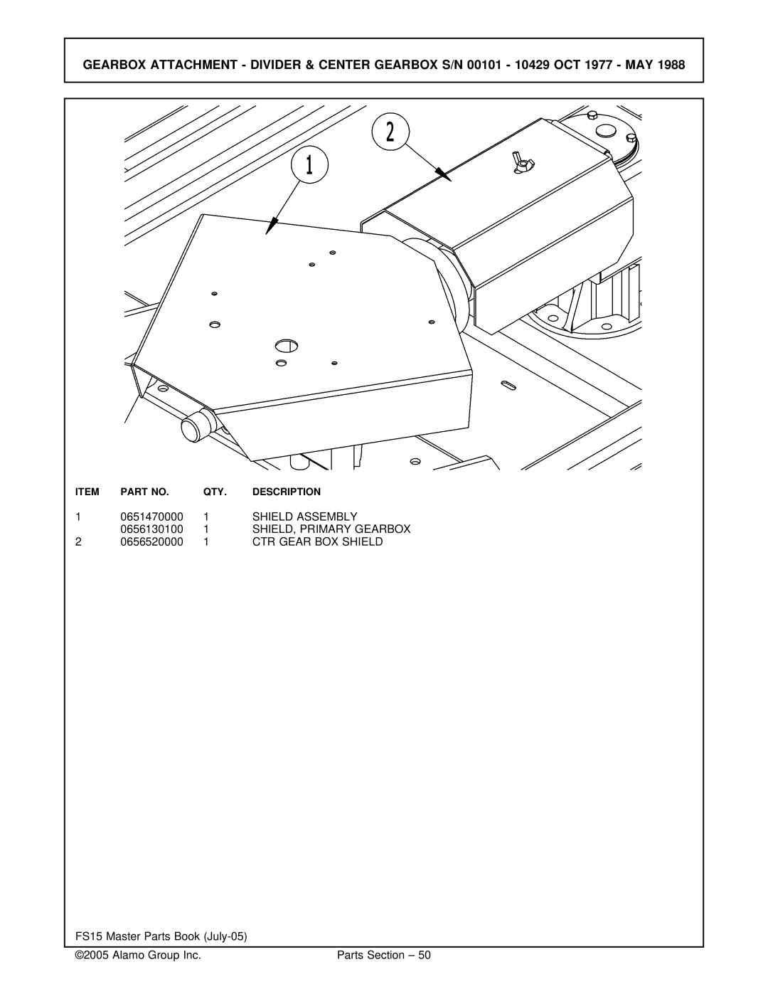 Servis-Rhino FS15 manual Shield Assembly, SHIELD, Primary Gearbox, CTR Gear BOX Shield 