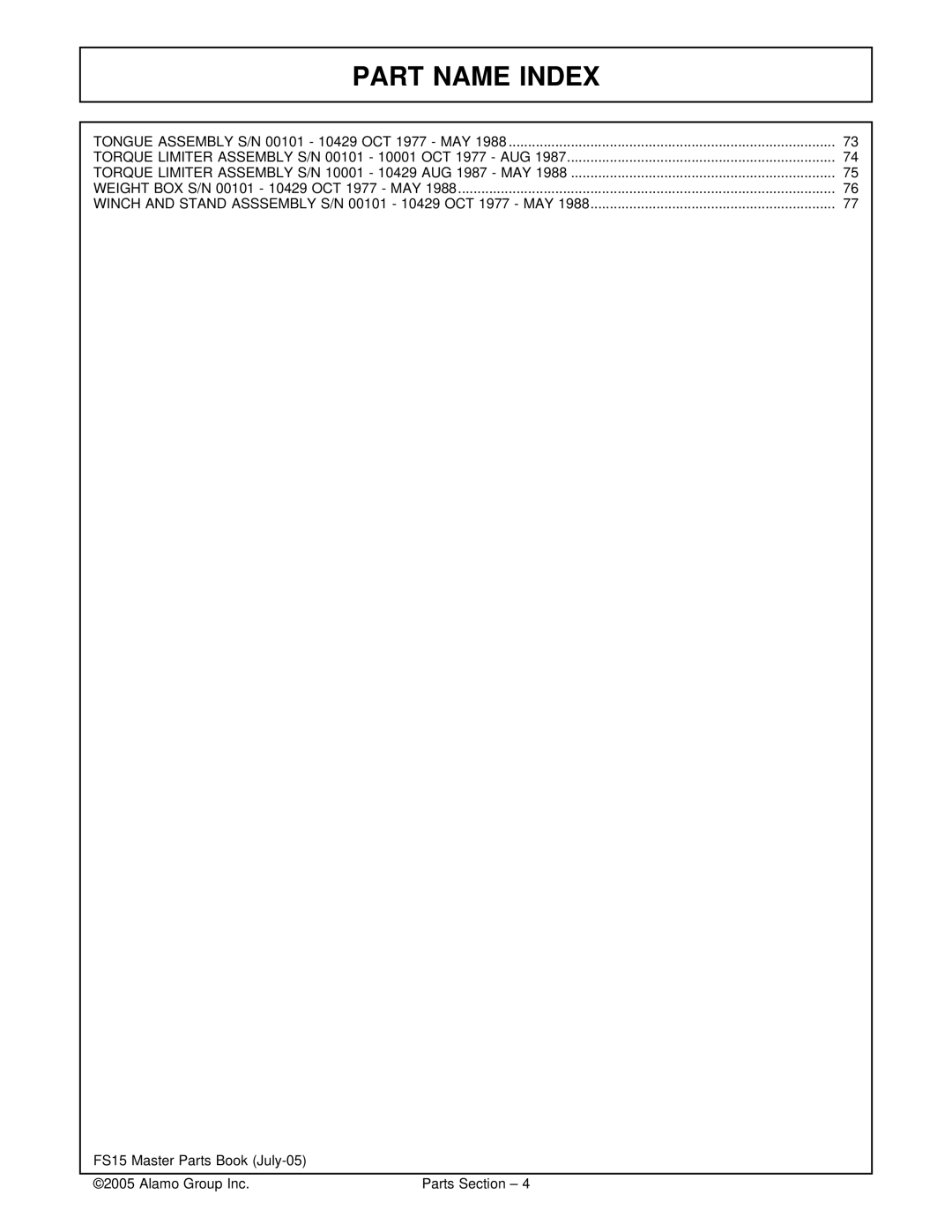 Servis-Rhino FS15 manual Part Name Index 