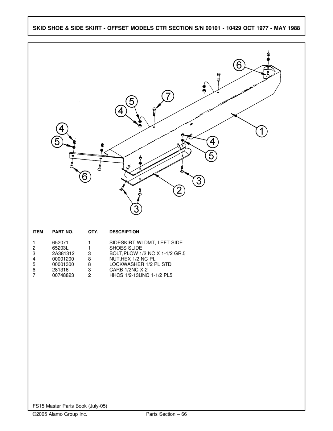 Servis-Rhino FS15 manual Sideskirt WLDMT, Left Side, Shoes Slide, Lockwasher 1/2 PL STD 