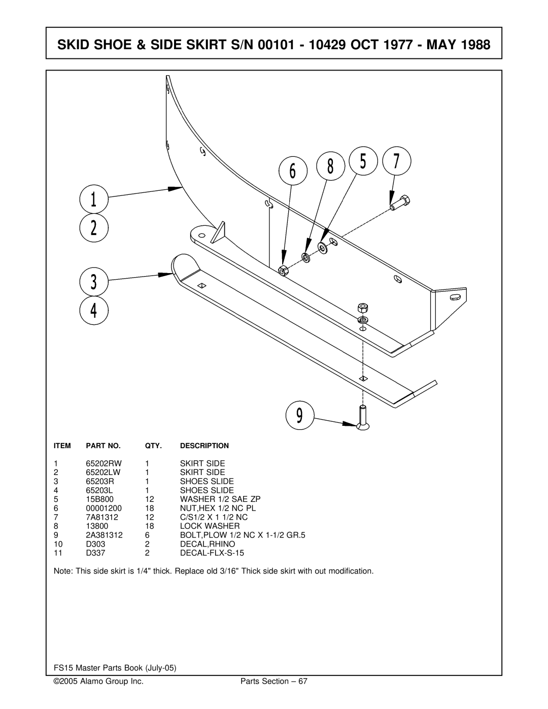 Servis-Rhino FS15 manual Skid Shoe & Side Skirt S/N 00101 10429 OCT 1977 MAY, Skirt Side 