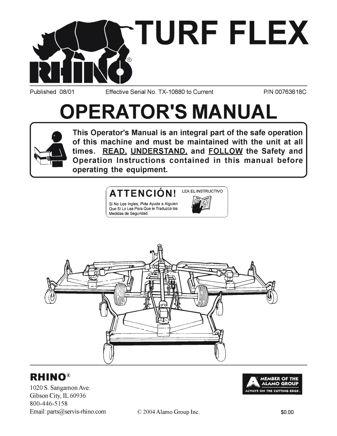 Servis-Rhino P/N 00763618C manual Turf Flex 