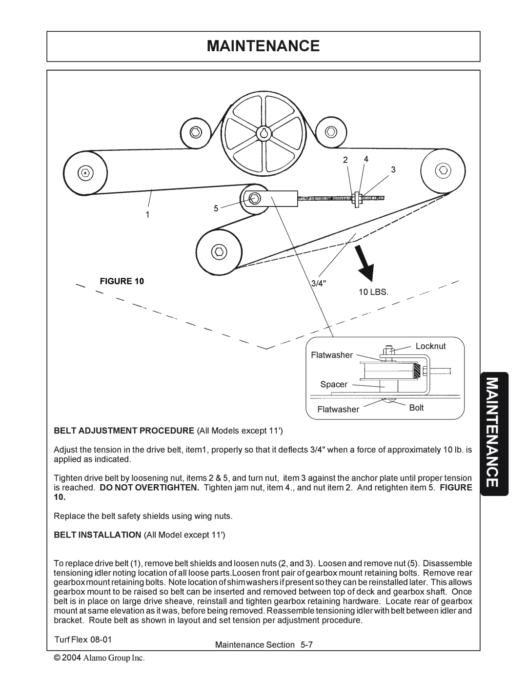 Servis-Rhino P/N 00763618C manual Belt Adjustment Procedure All Models except 