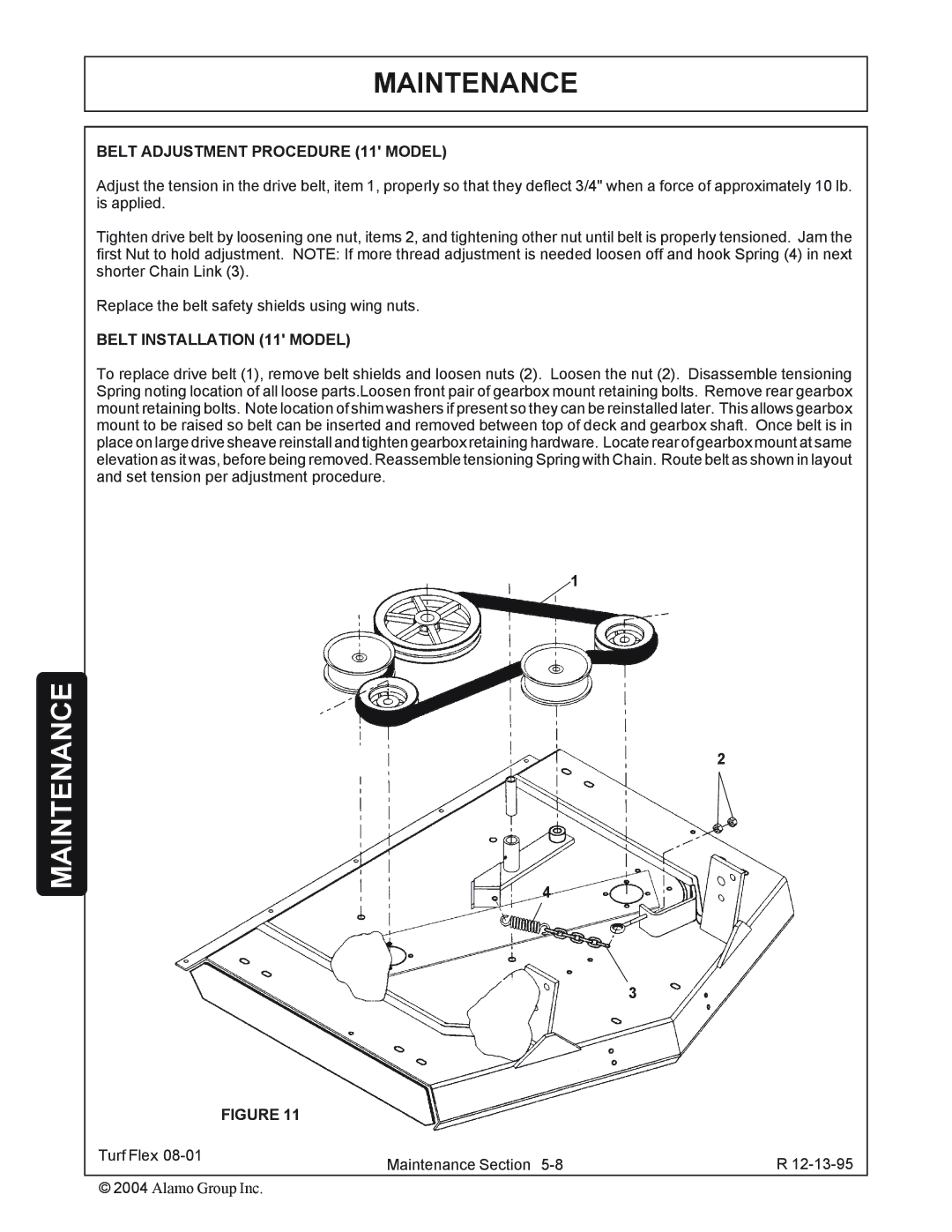 Servis-Rhino P/N 00763618C manual Belt Adjustment Procedure 11 Model, Belt Installation 11 Model 