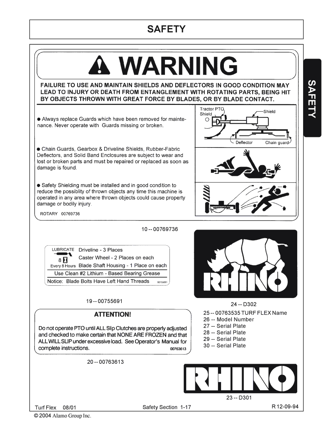 Servis-Rhino P/N 00763618C manual Turf Flex Name 