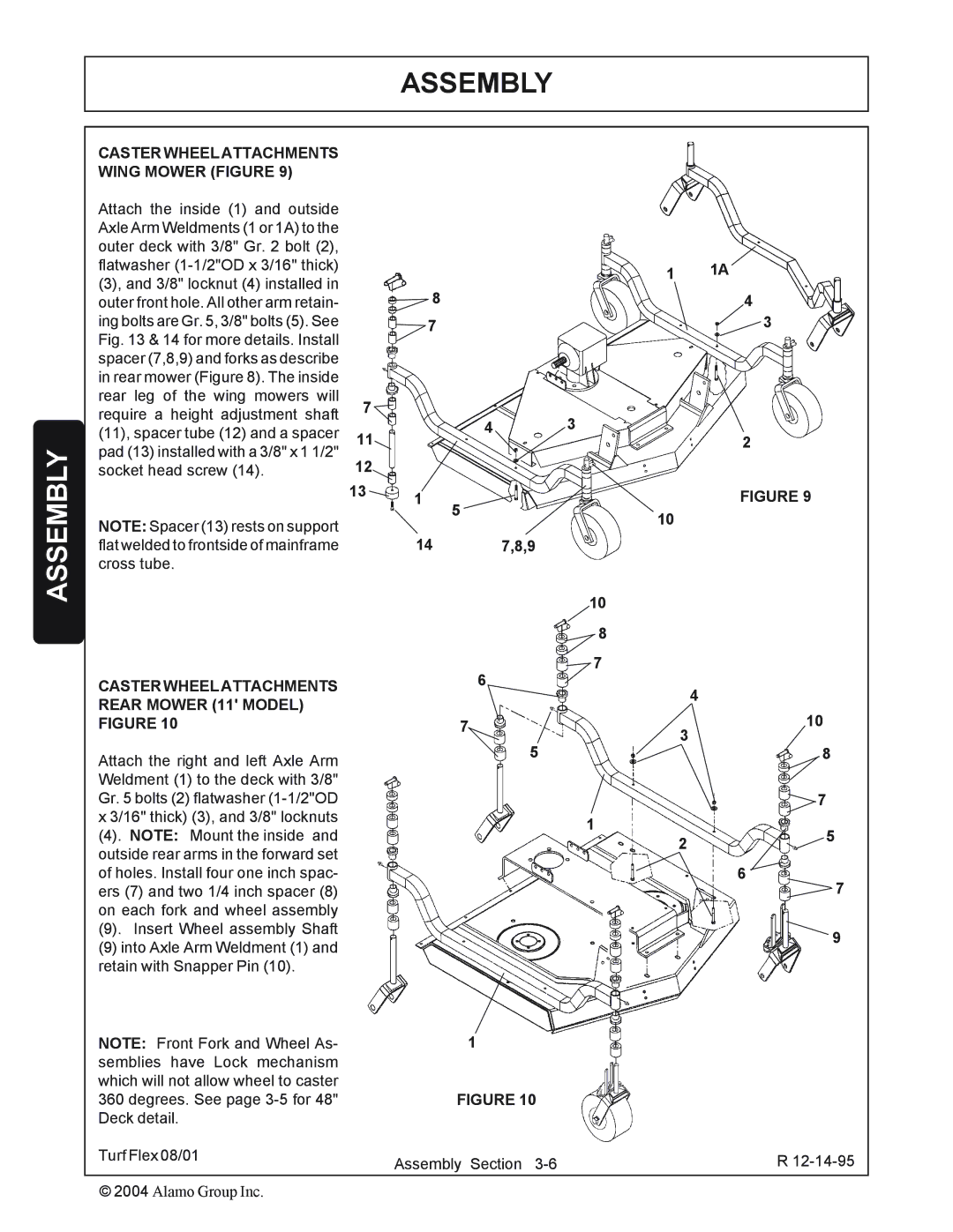 Servis-Rhino P/N 00763618C manual Caster Wheel Attachments Wing Mower Figure, Caster Wheel Attachments Rear Mower 11 Model 