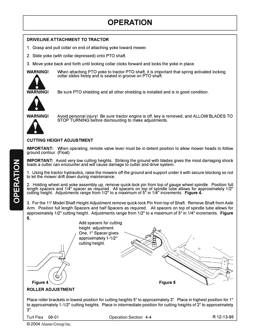 Servis-Rhino P/N 00763618C manual Driveline Attachment to Tractor, Cutting Height Adjustment, Roller Adjustment 