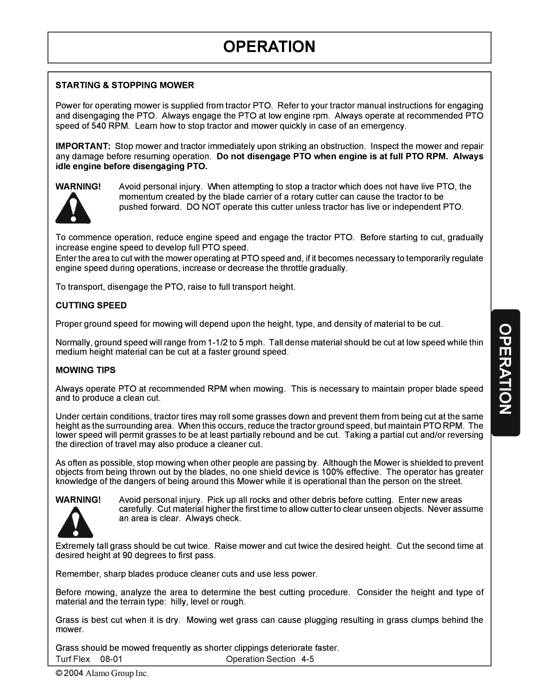 Servis-Rhino P/N 00763618C manual Starting & Stopping Mower, Cutting Speed, Mowing Tips 