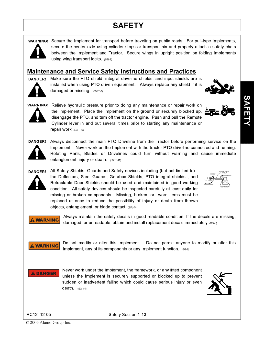 Servis-Rhino RC-12 manual Maintenance and Service Safety Instructions and Practices 