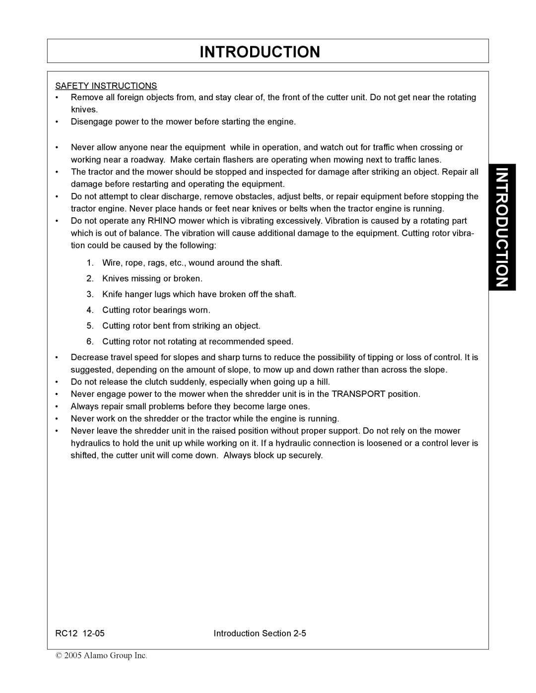 Servis-Rhino RC-12 manual Safety Instructions 