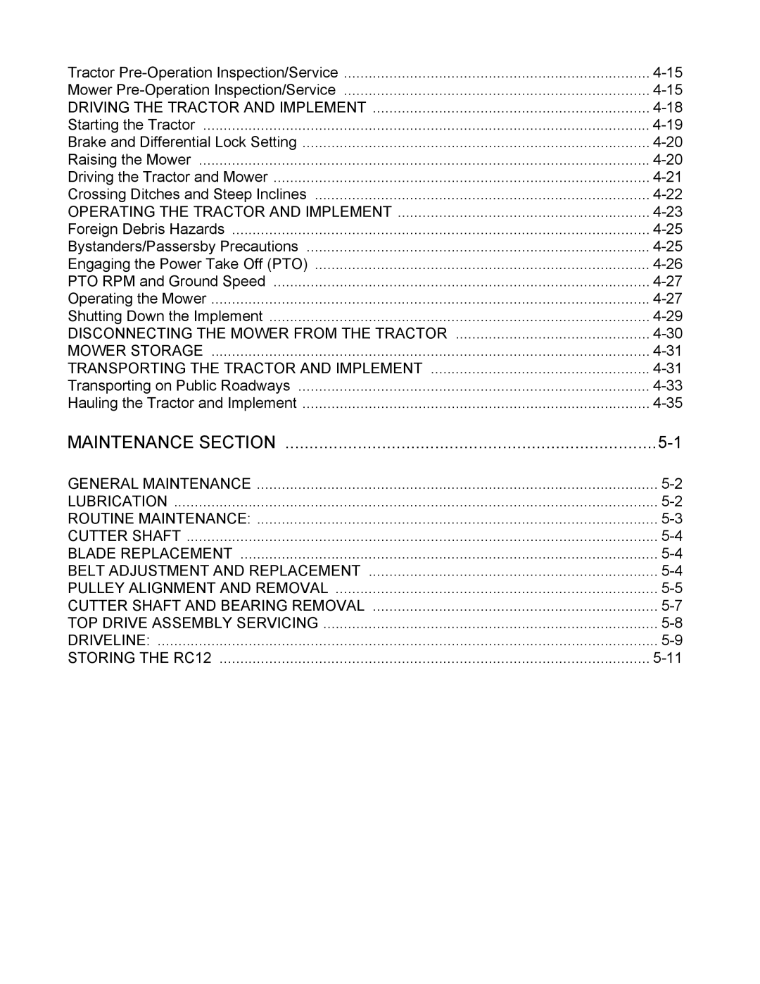 Servis-Rhino RC-12 manual Maintenance Section 