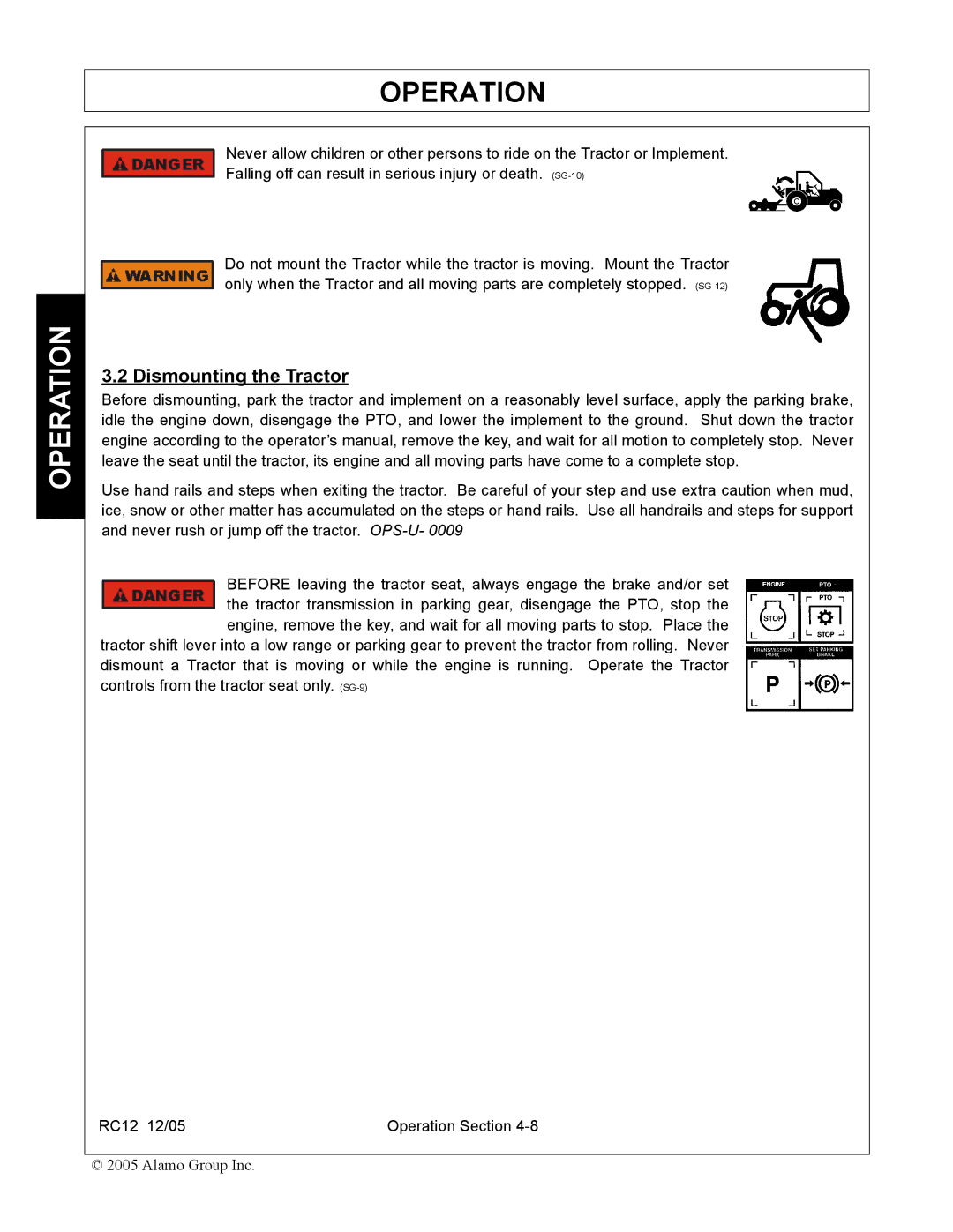 Servis-Rhino RC-12 manual Dismounting the Tractor 