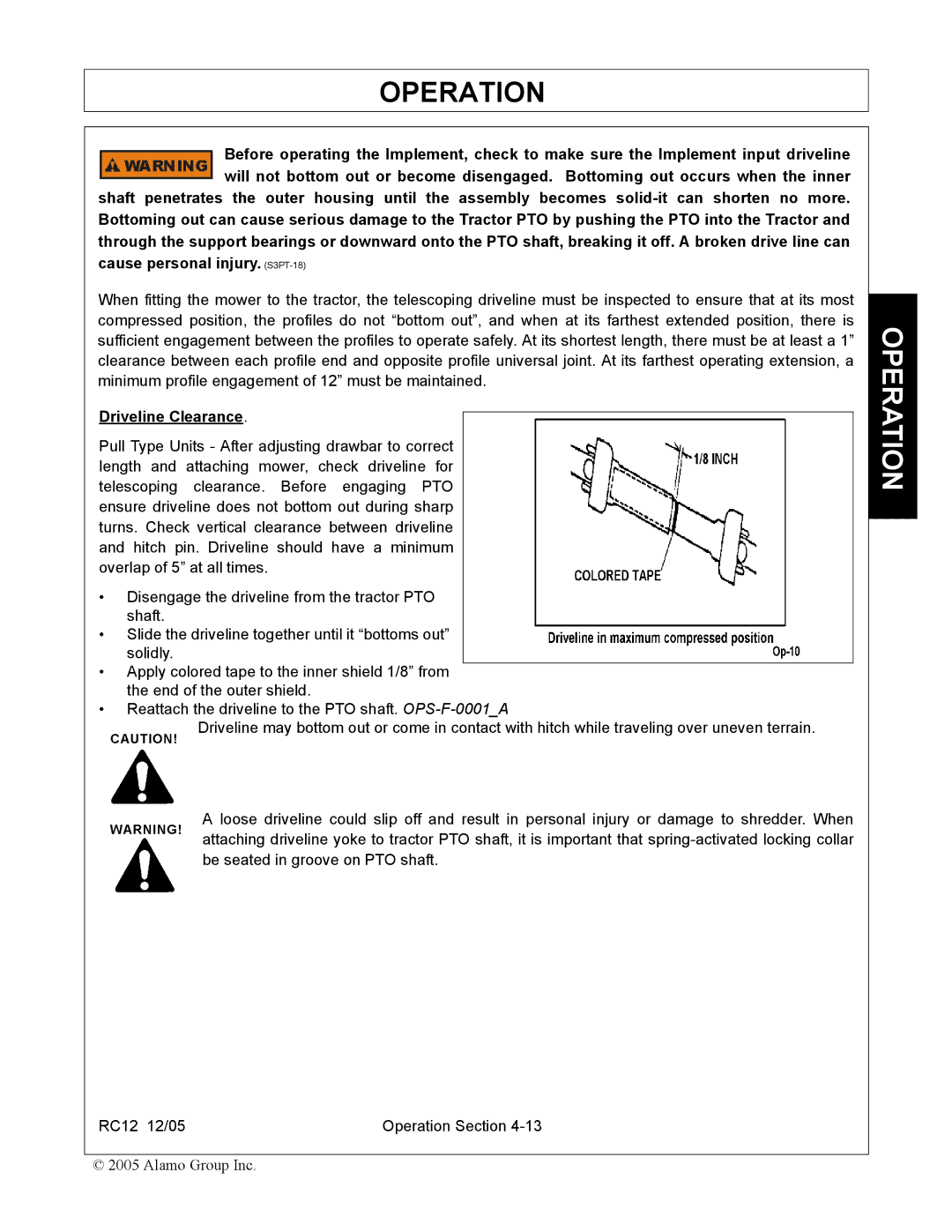 Servis-Rhino RC-12 manual Driveline Clearance 