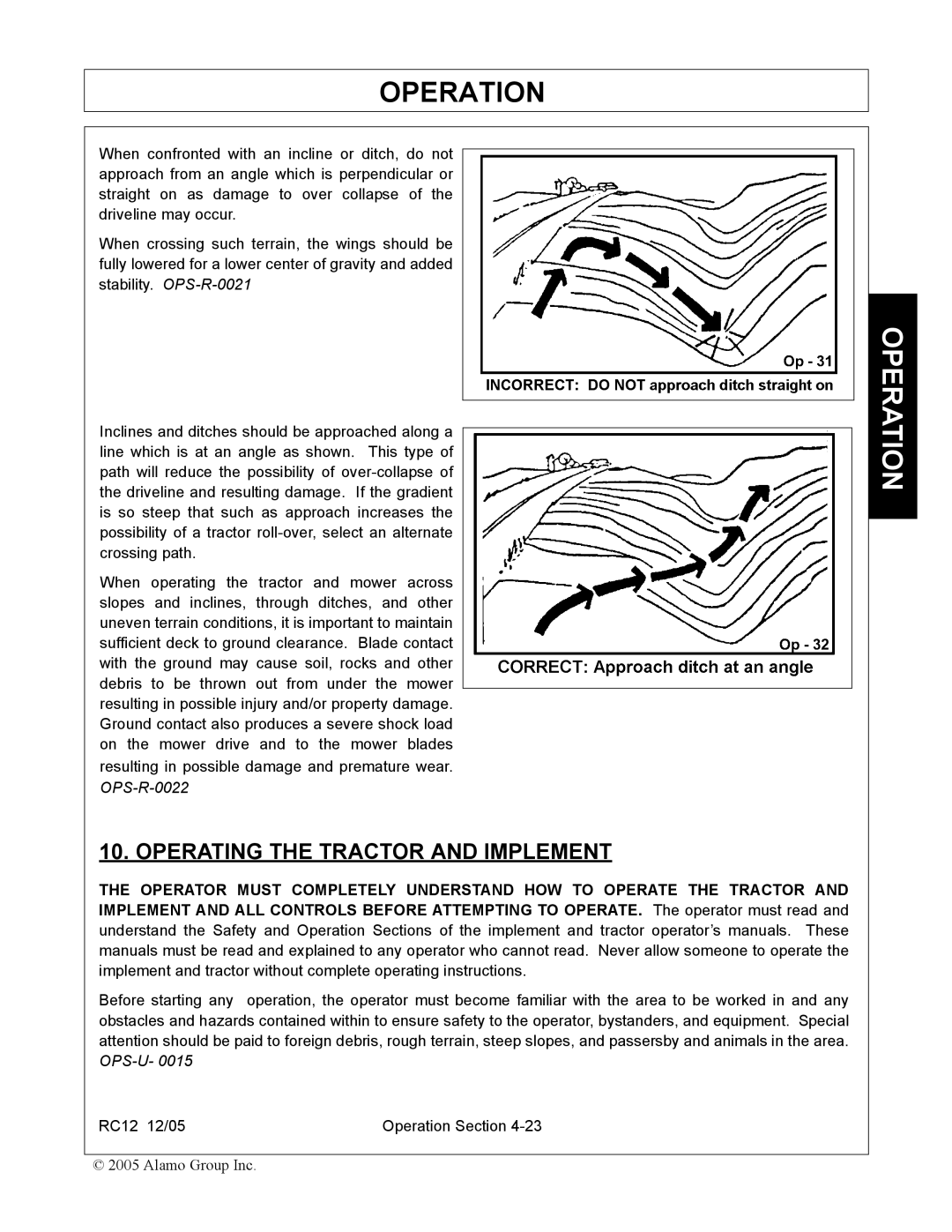 Servis-Rhino RC-12 manual Operating the Tractor and Implement 