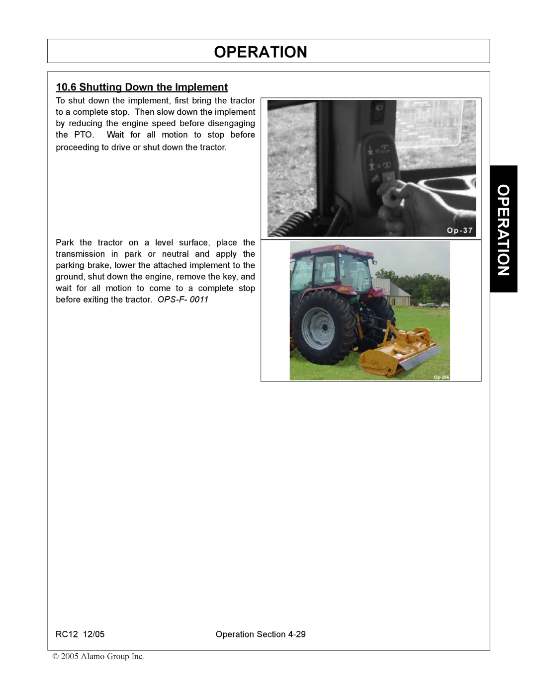 Servis-Rhino RC-12 manual Shutting Down the Implement 