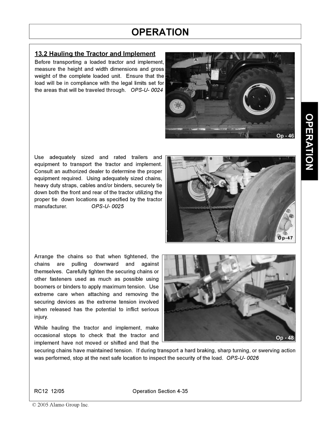 Servis-Rhino RC-12 manual Hauling the Tractor and Implement 