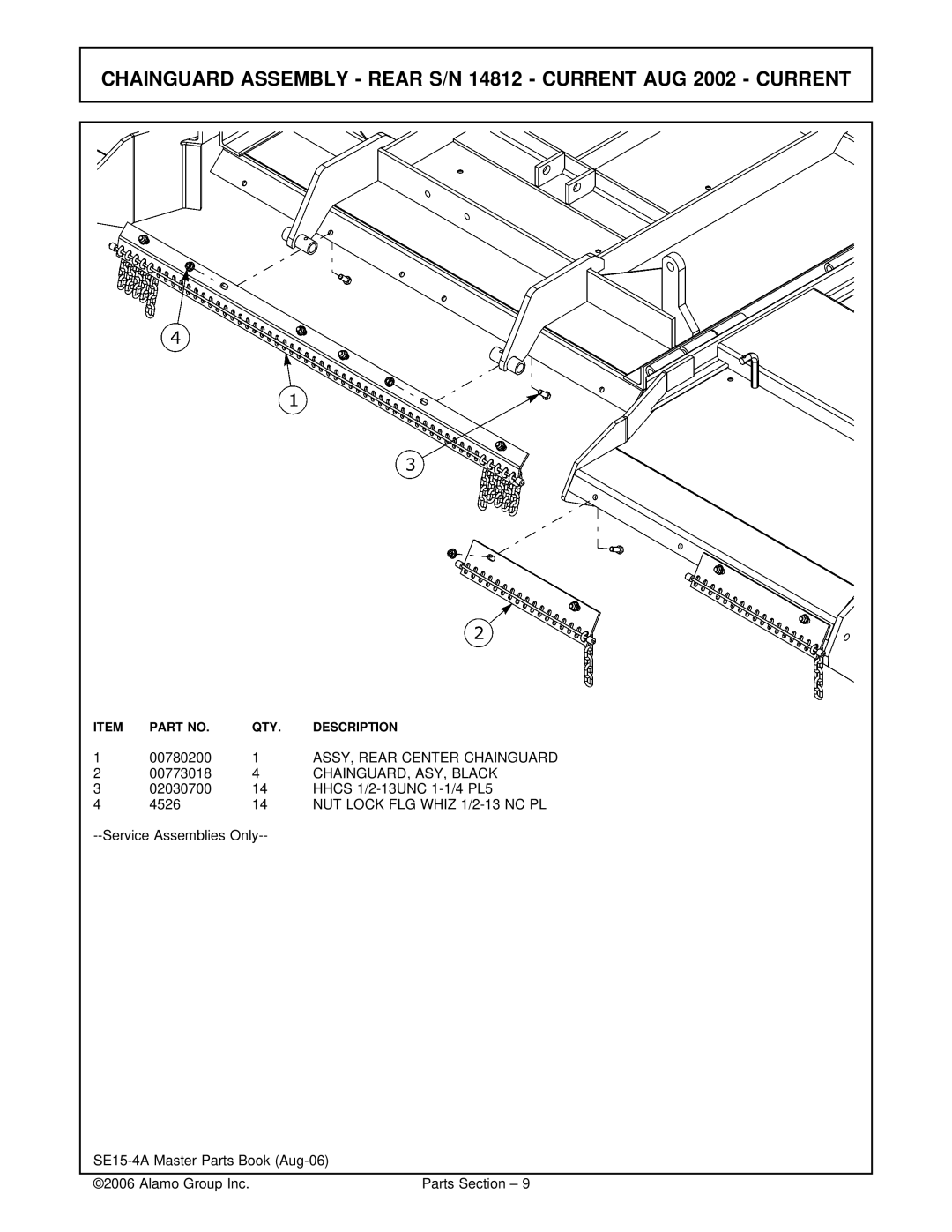 Servis-Rhino SE15-4A, SE10-4A manual Chainguard Assembly Rear S/N 14812 Current AUG 2002 Current 