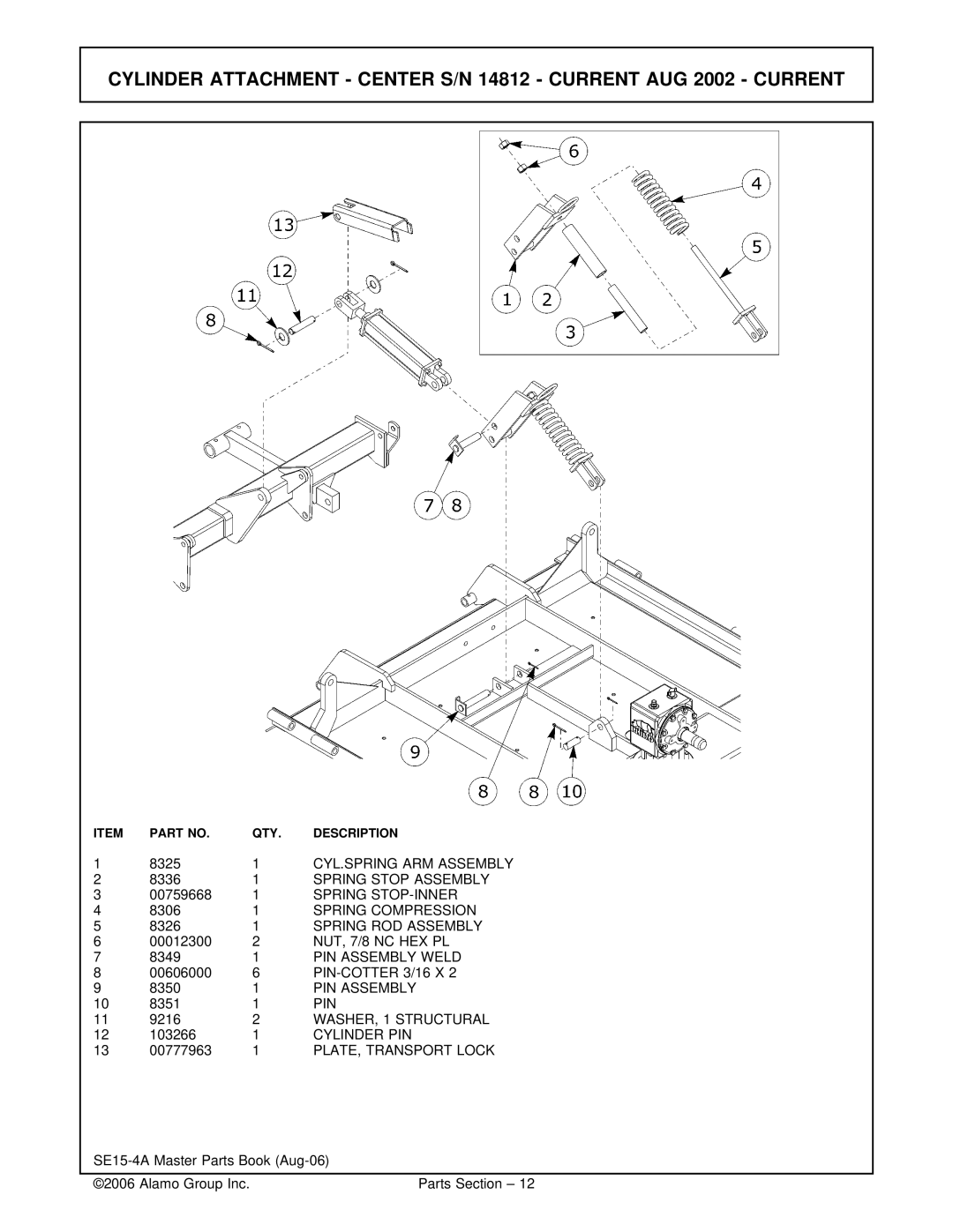 Servis-Rhino 14812, SE15-4A, SE10-4A manual CYL.SPRING ARM Assembly 