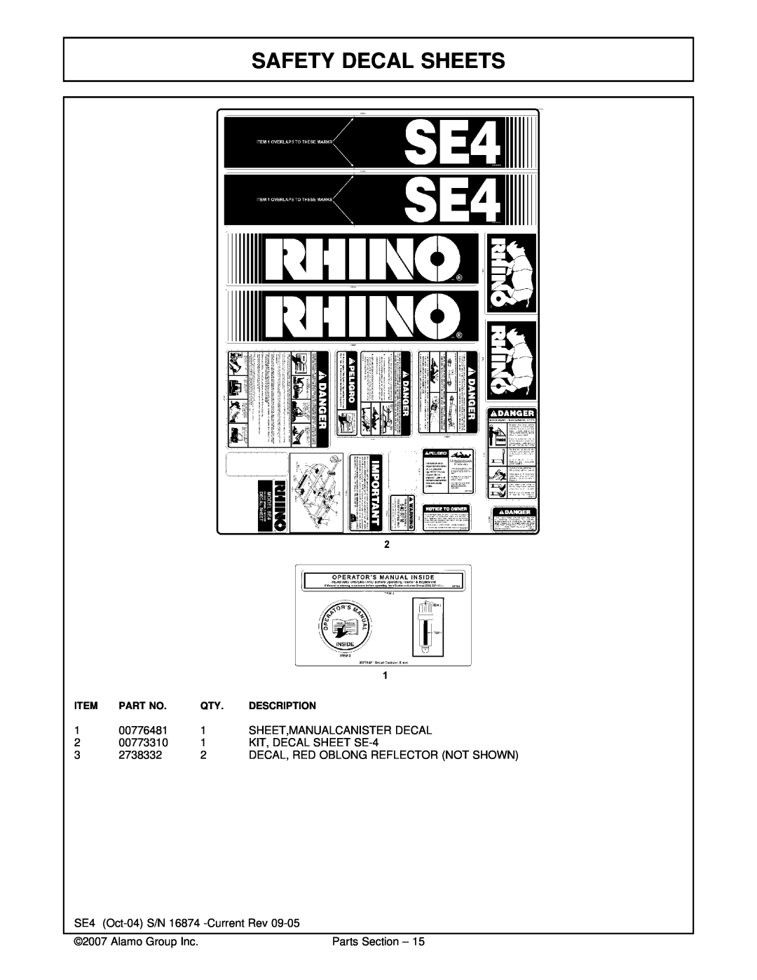 Servis-Rhino SE4 manual Safety Decal Sheets 