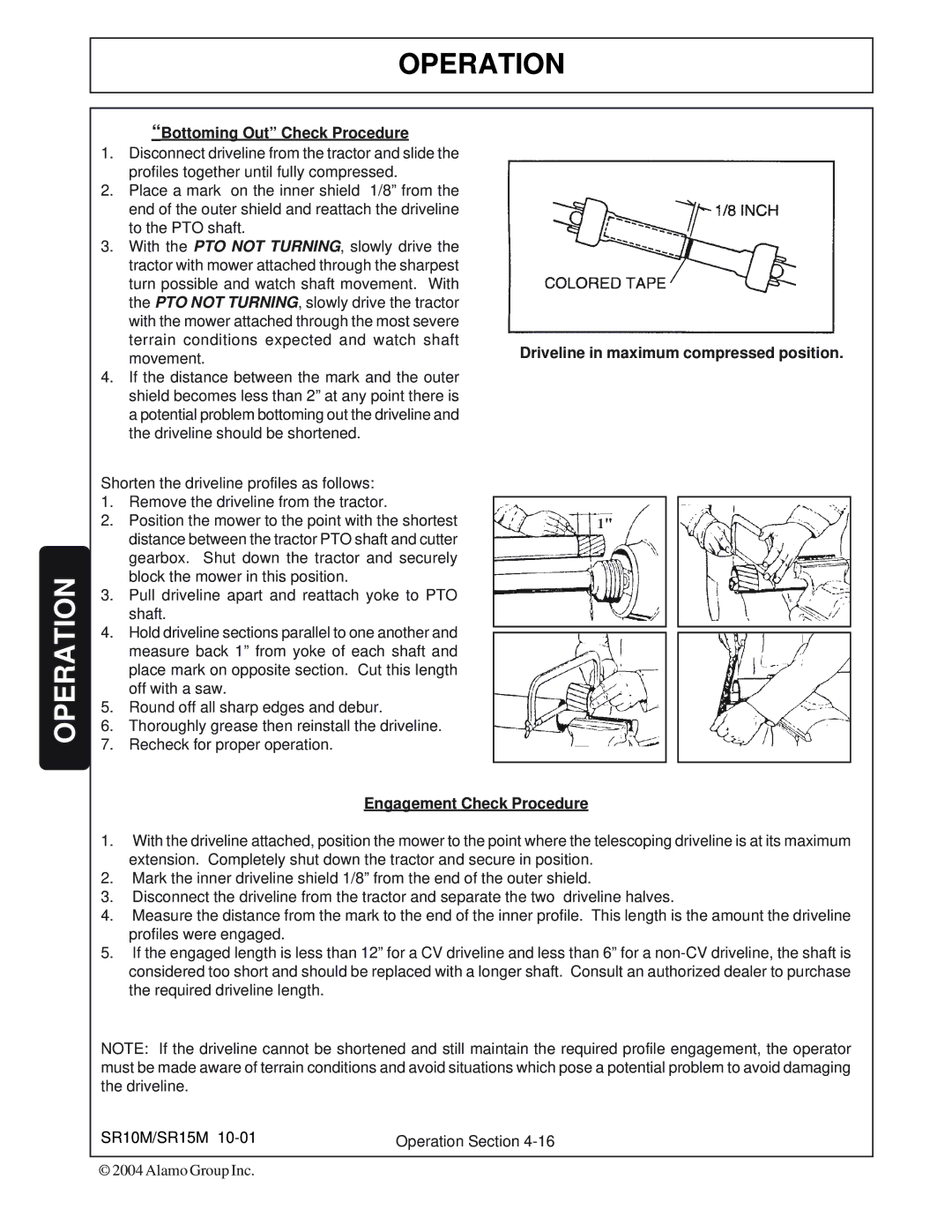 Servis-Rhino SR10M, SR15M manual Bottoming Out Check Procedure 