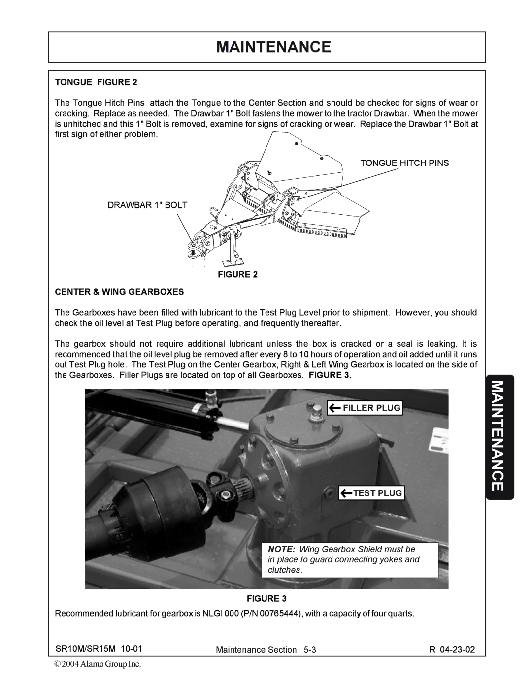 Servis-Rhino SR15M, SR10M manual Tongue Figure, Center & Wing Gearboxes, Filler Plug Test Plug 