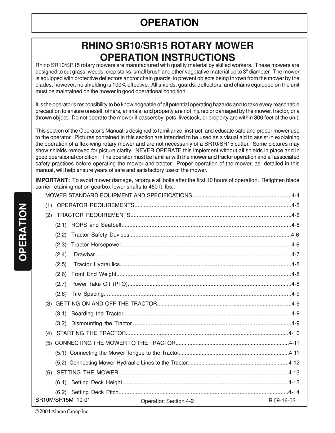 Servis-Rhino SR10M, SR15M manual Operation 