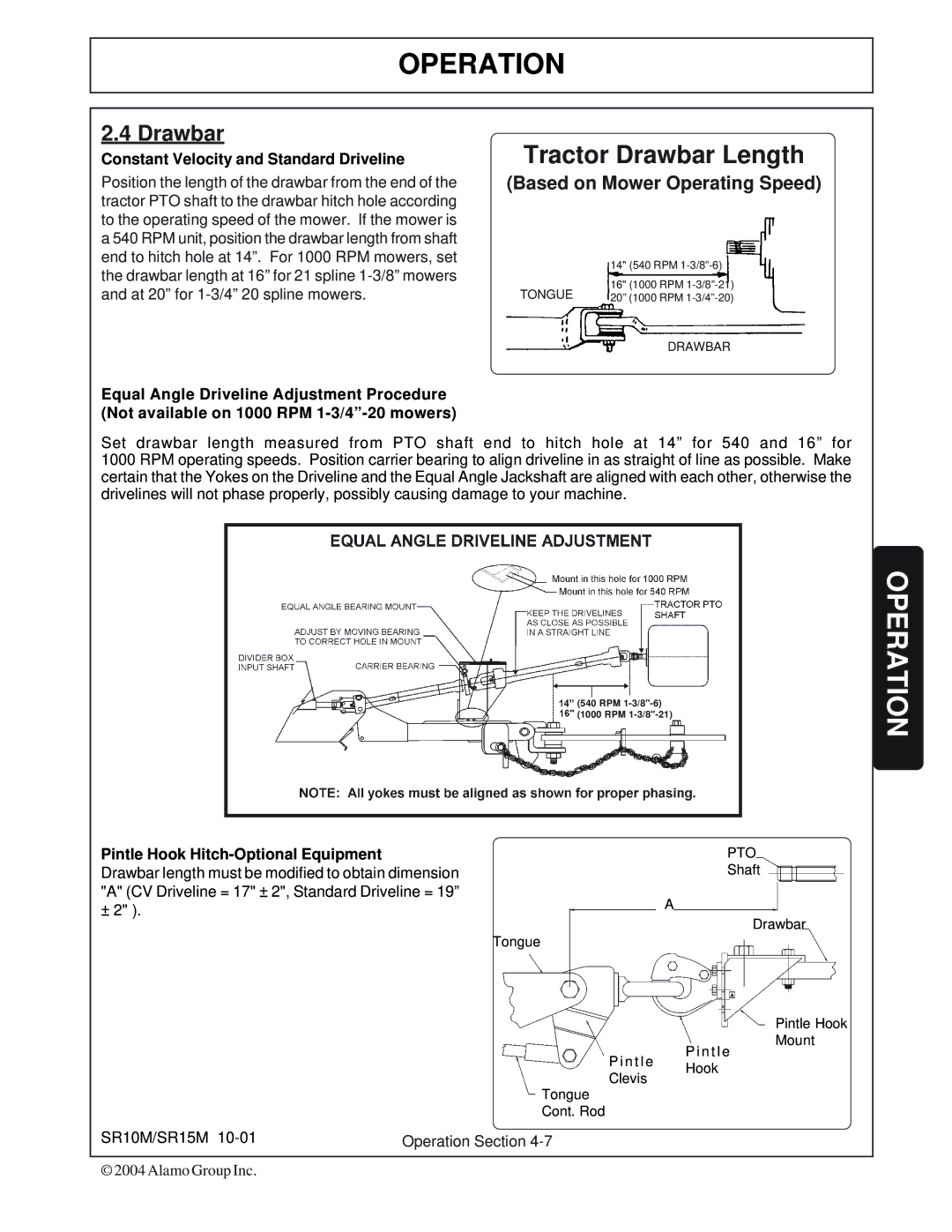 Servis-Rhino SR15M, SR10M manual Drawbar, Constant Velocity and Standard Driveline 