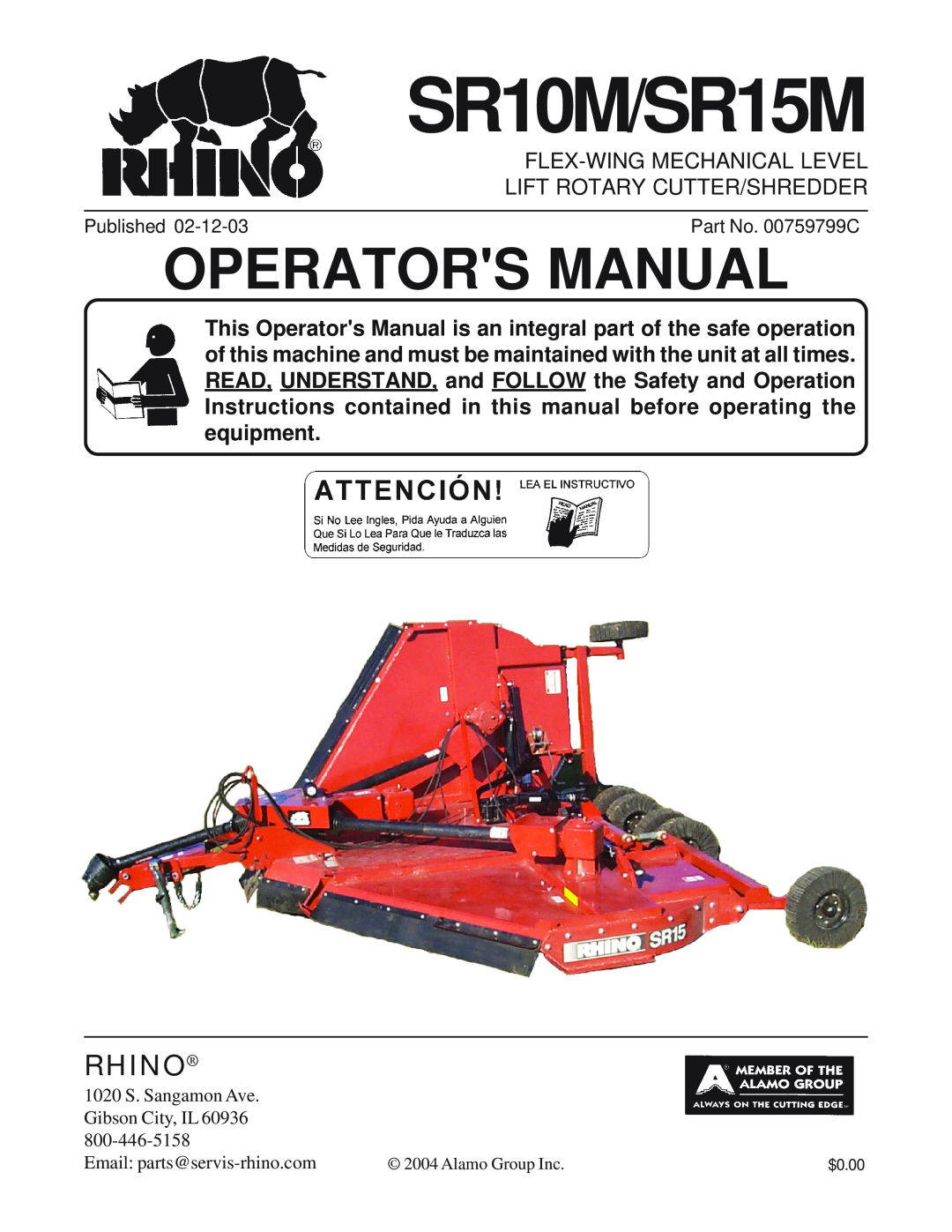 Servis-Rhino manual Rhino, SR10M/SR15M, Operators Manual 