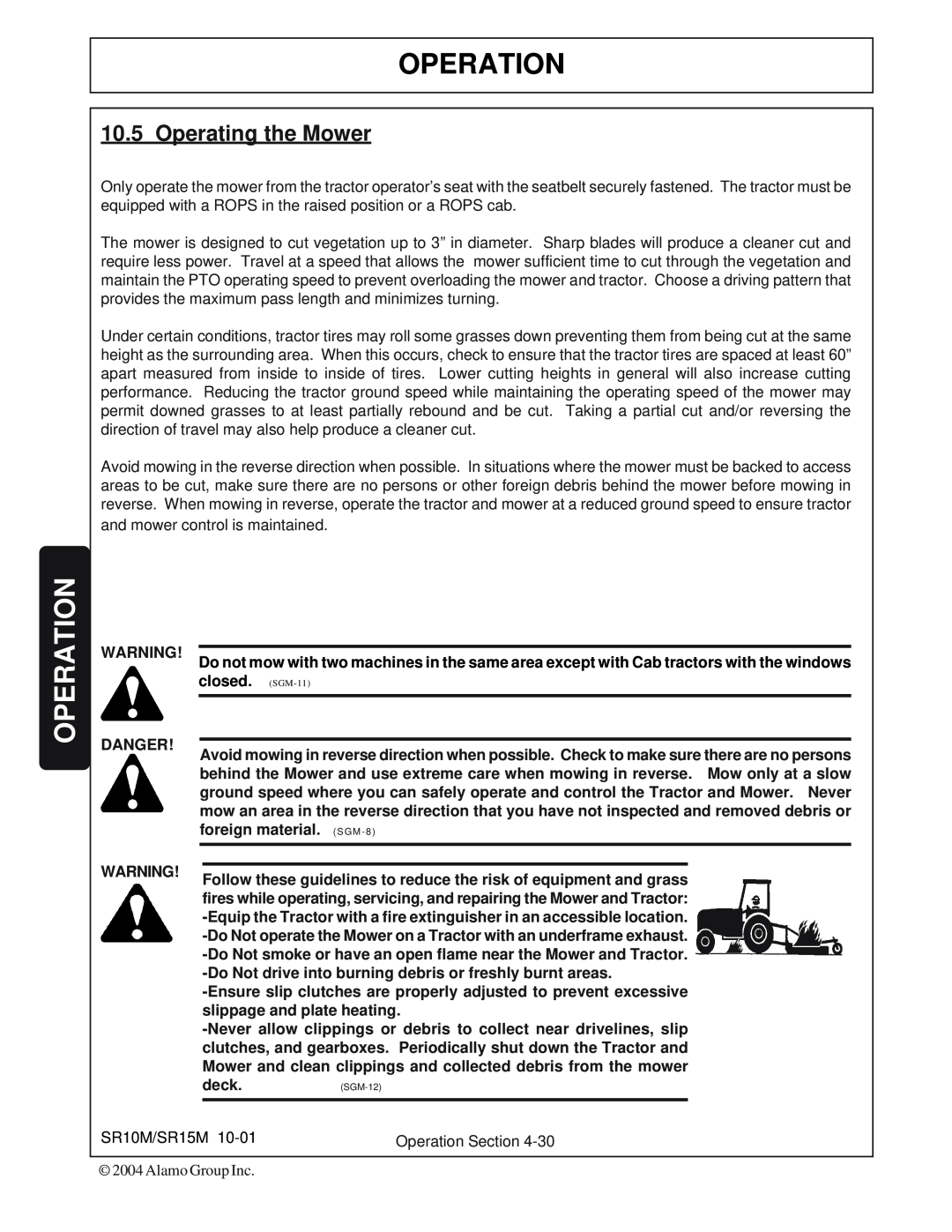 Servis-Rhino SR10M, SR15M manual Operation, Operating the Mower, Danger 