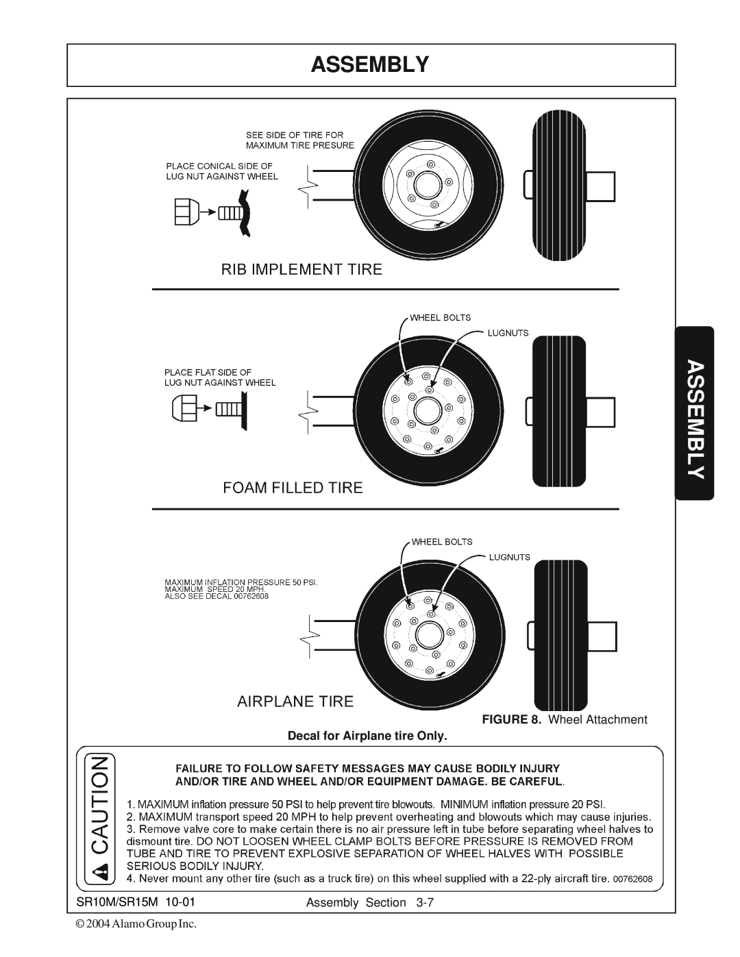 Servis-Rhino SR15M, SR10M manual Assembly, Decal for Airplane tire Only 