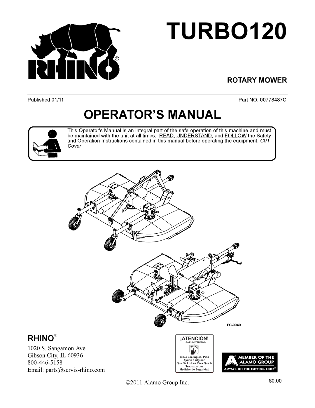 Servis-Rhino TURBO120 manual Rotary Mower 