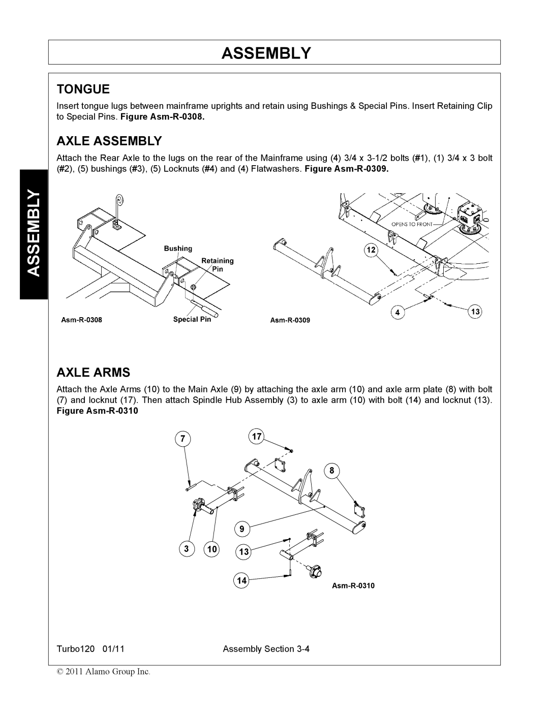 Servis-Rhino TURBO120 manual Tongue, Axle Assembly, Axle Arms 