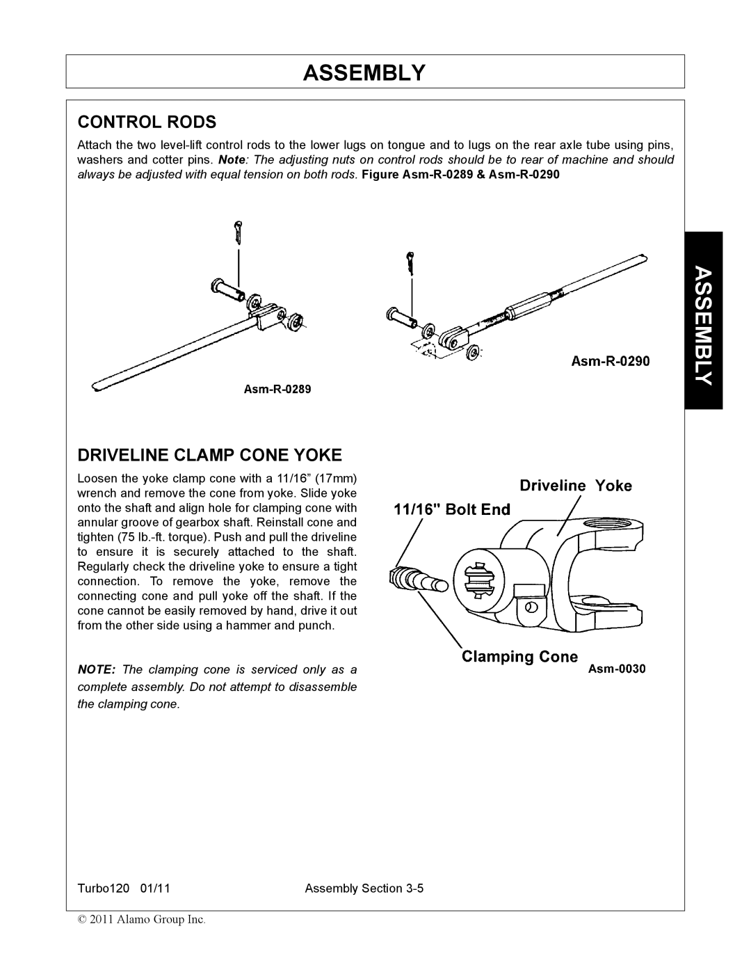 Servis-Rhino TURBO120 manual Control Rods, Driveline Clamp Cone Yoke 