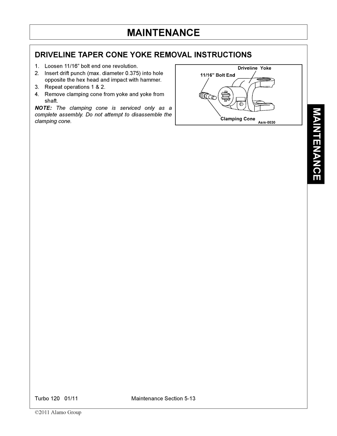 Servis-Rhino TURBO120 manual Driveline Taper Cone Yoke Removal Instructions 