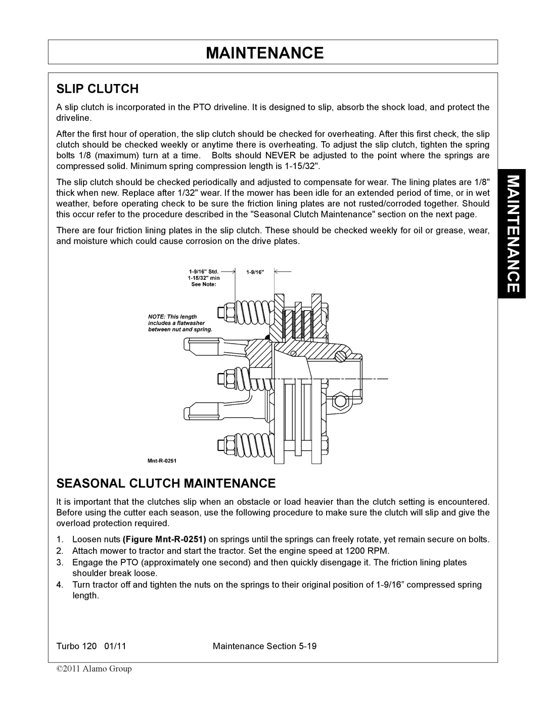 Servis-Rhino TURBO120 manual Slip Clutch, Seasonal Clutch Maintenance 