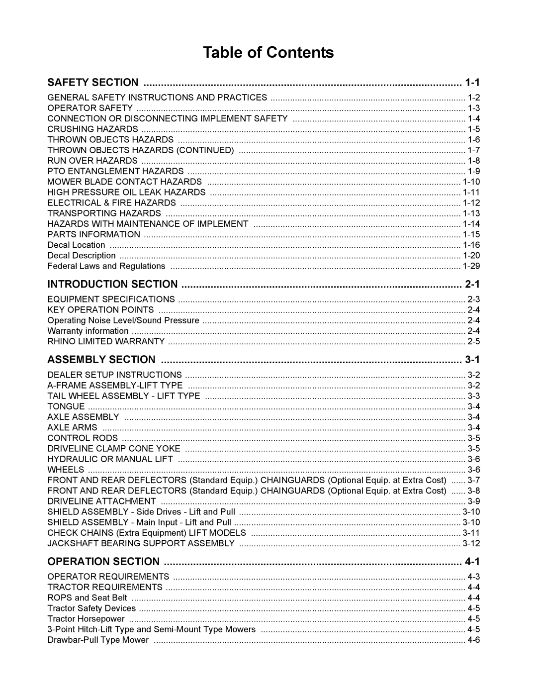 Servis-Rhino TURBO120 manual Table of Contents 