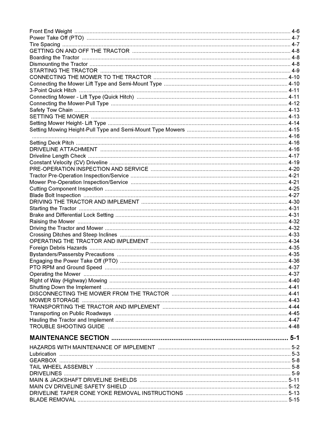 Servis-Rhino TURBO120 manual Maintenance Section 