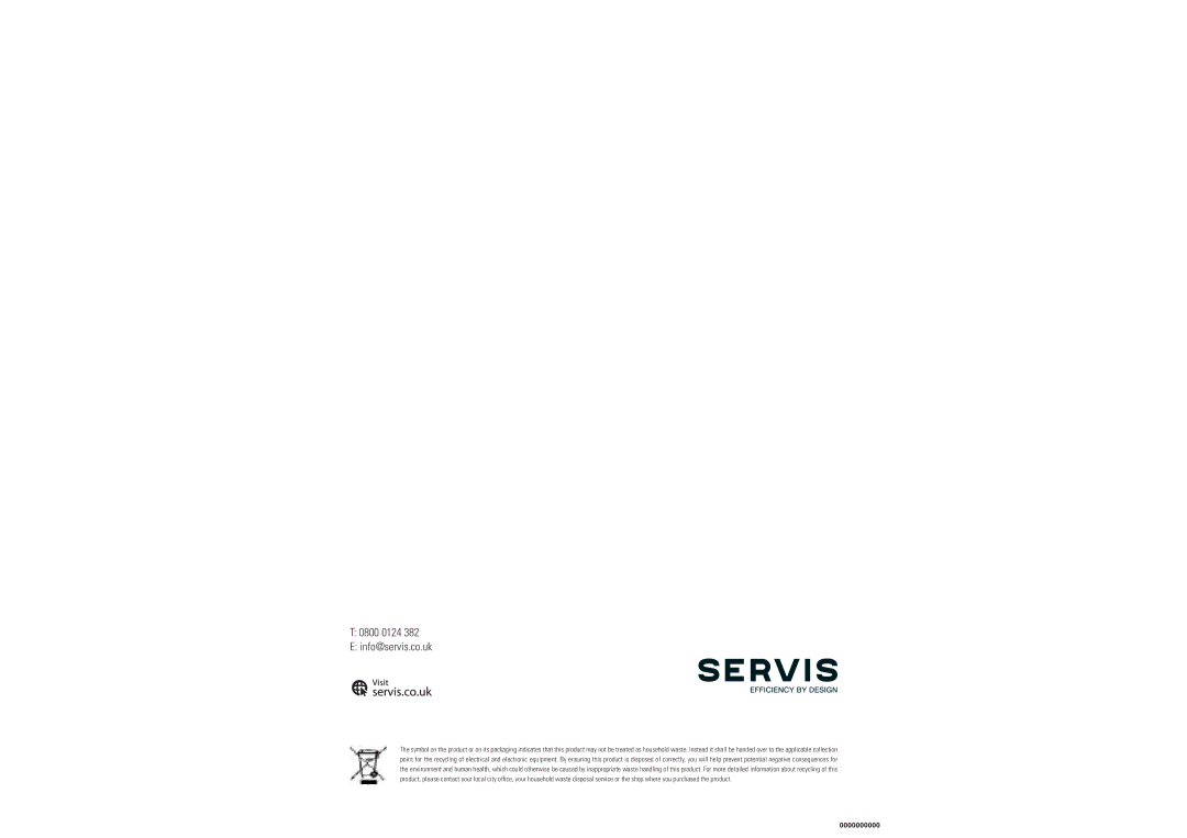 Servis WD1496FGW, WD1496FGB, WD1496FGR, WD1496FGS, WASHER DRYER user manual 0800 0124 Info@servis.co.uk 