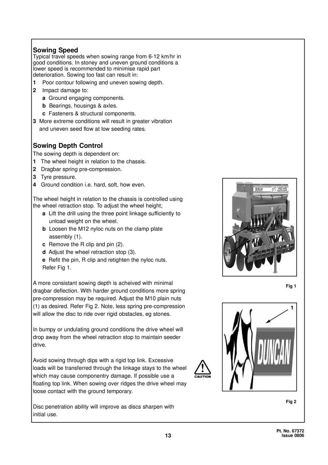 Seymour Duncan 67372 owner manual Sowing Speed, Sowing Depth Control 