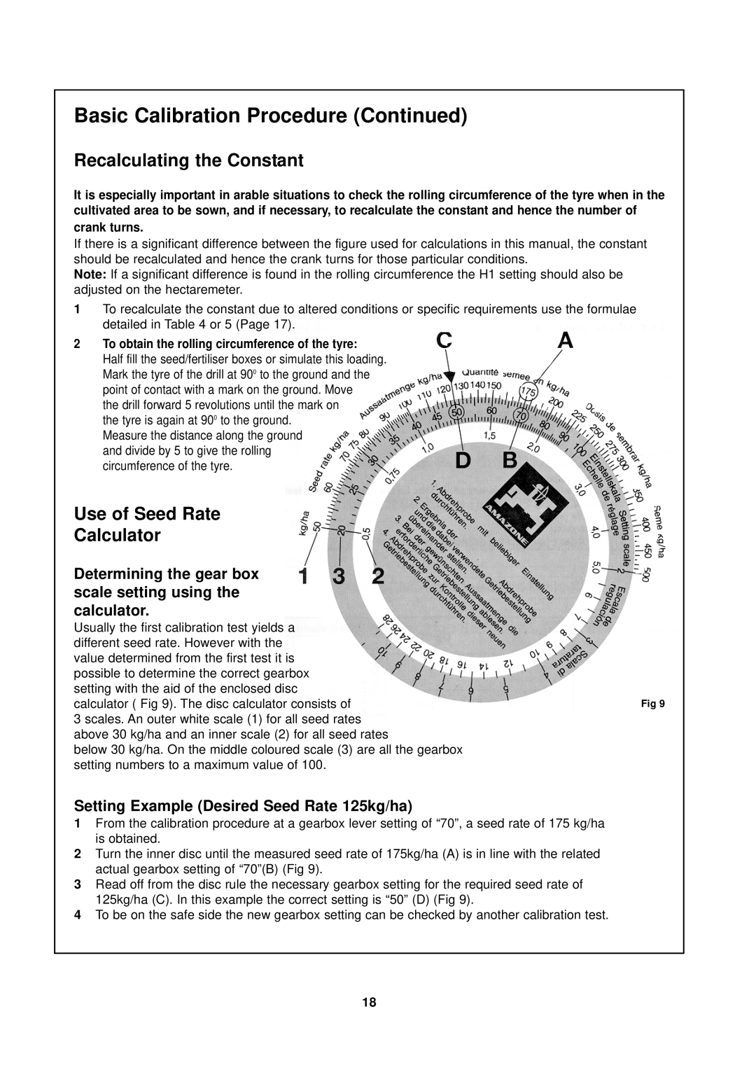 Seymour Duncan 67372 Recalculating the Constant, Use of Seed Rate Calculator, Setting Example Desired Seed Rate 125kg/ha 