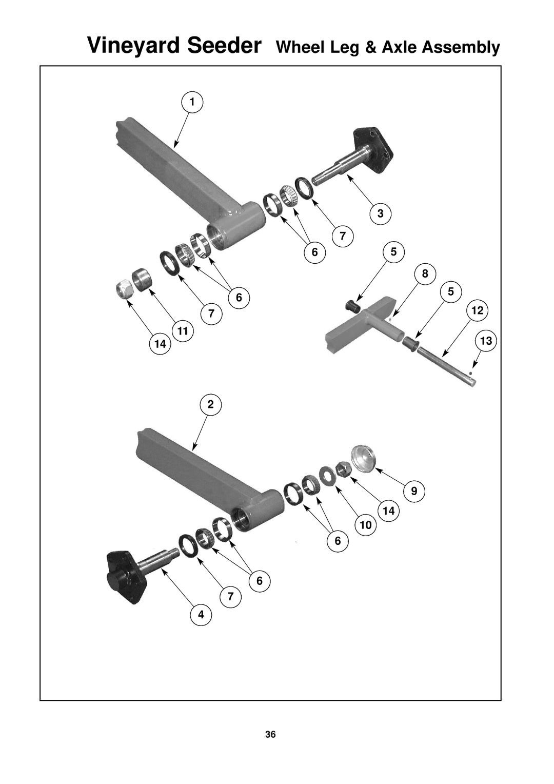 Seymour Duncan 67372 owner manual Vineyard Seeder Wheel Leg & Axle Assembly 