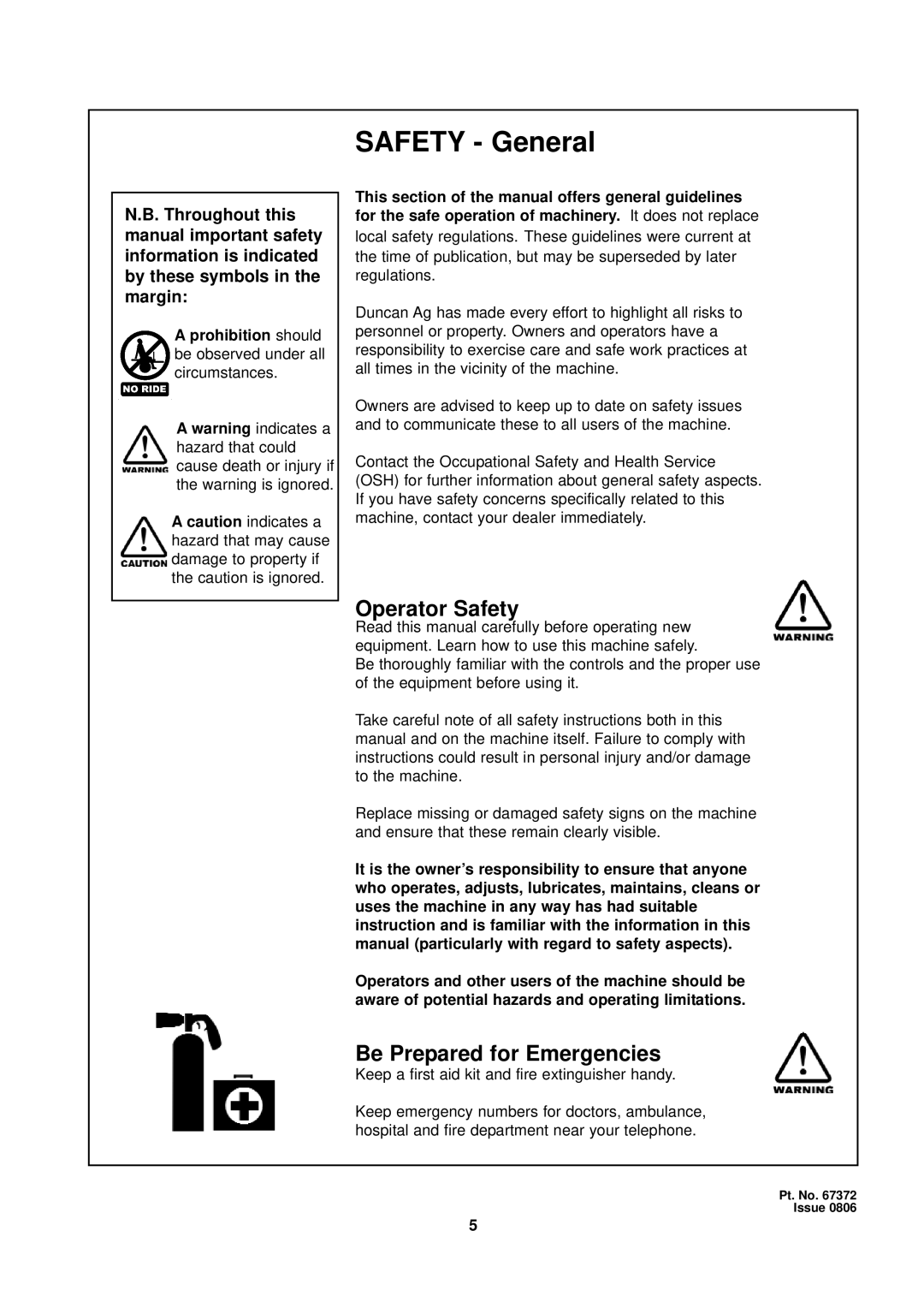 Seymour Duncan 67372 owner manual Safety General, Operator Safety, Be Prepared for Emergencies 