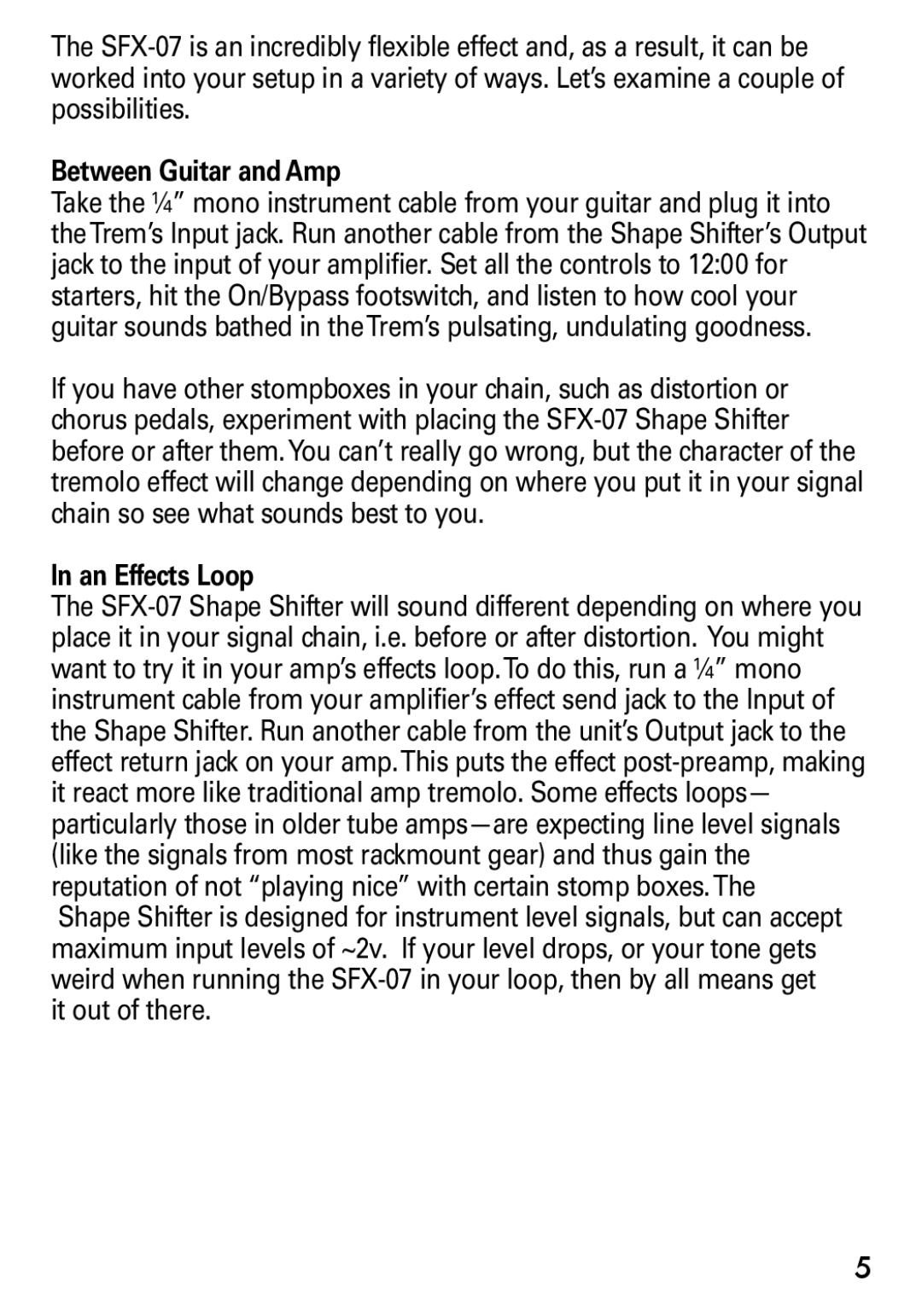 Seymour Duncan SFX-07 manual Between Guitar and Amp, An Effects Loop 