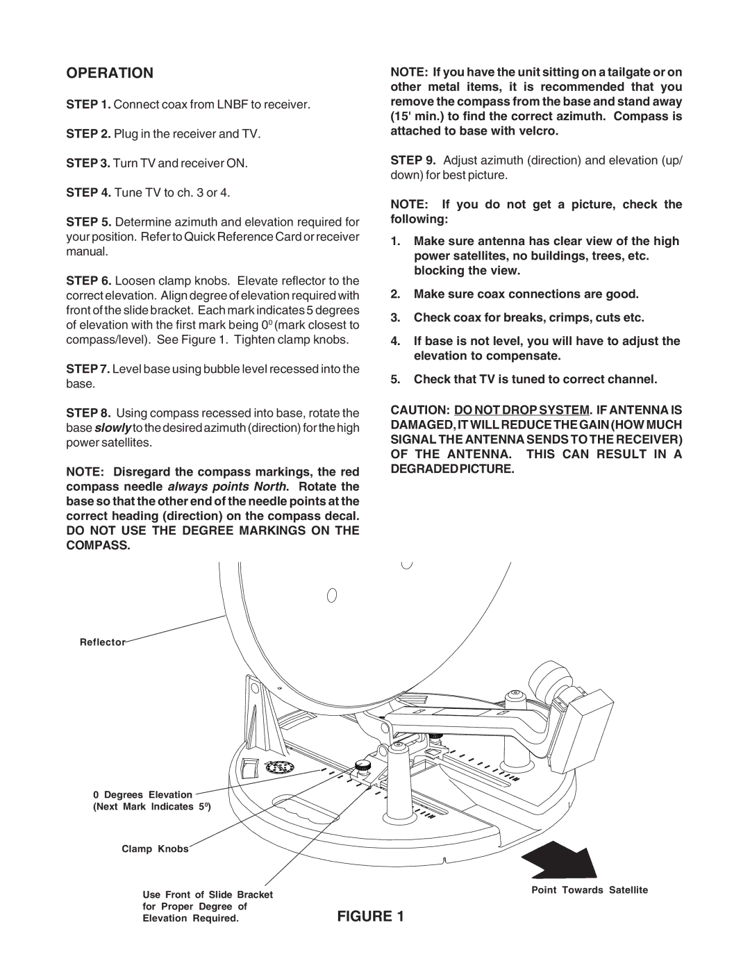 Shakespeare Electronic DS-3005 manual Operation, Do not USE the Degree Markings on the Compass 