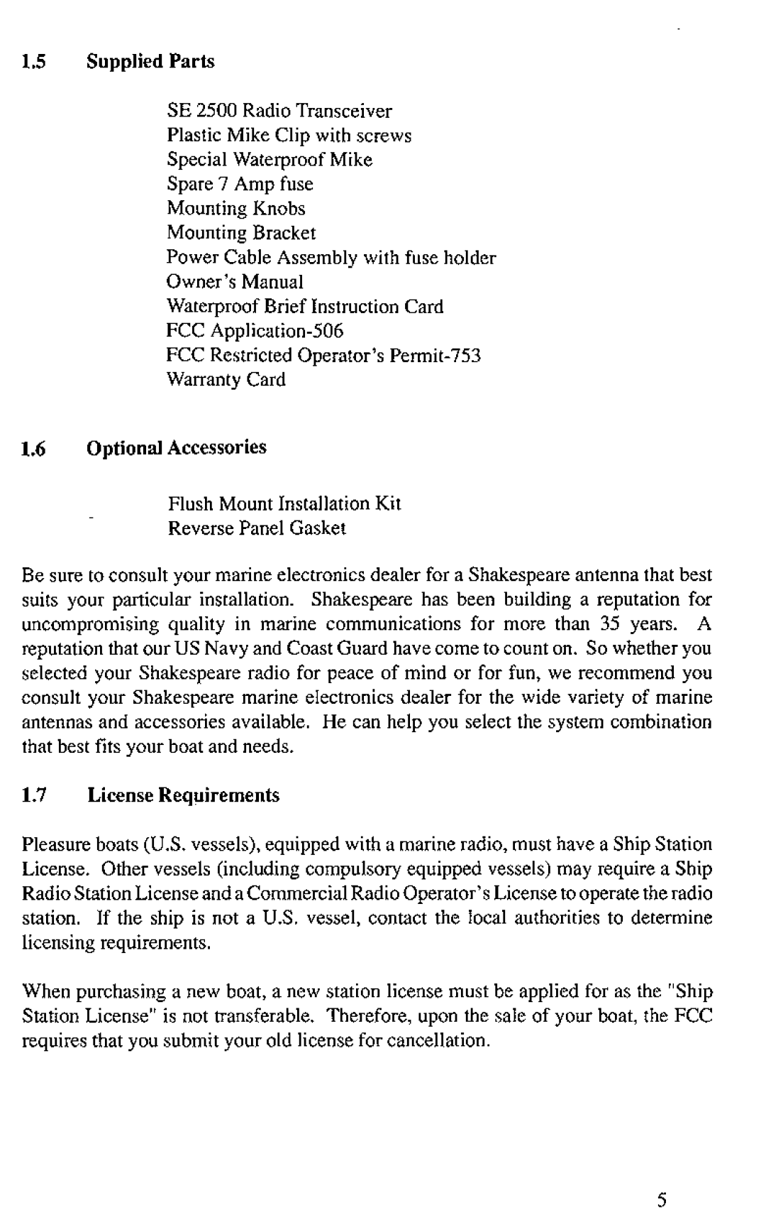 Shakespeare Electronic SE 2500/S manual 