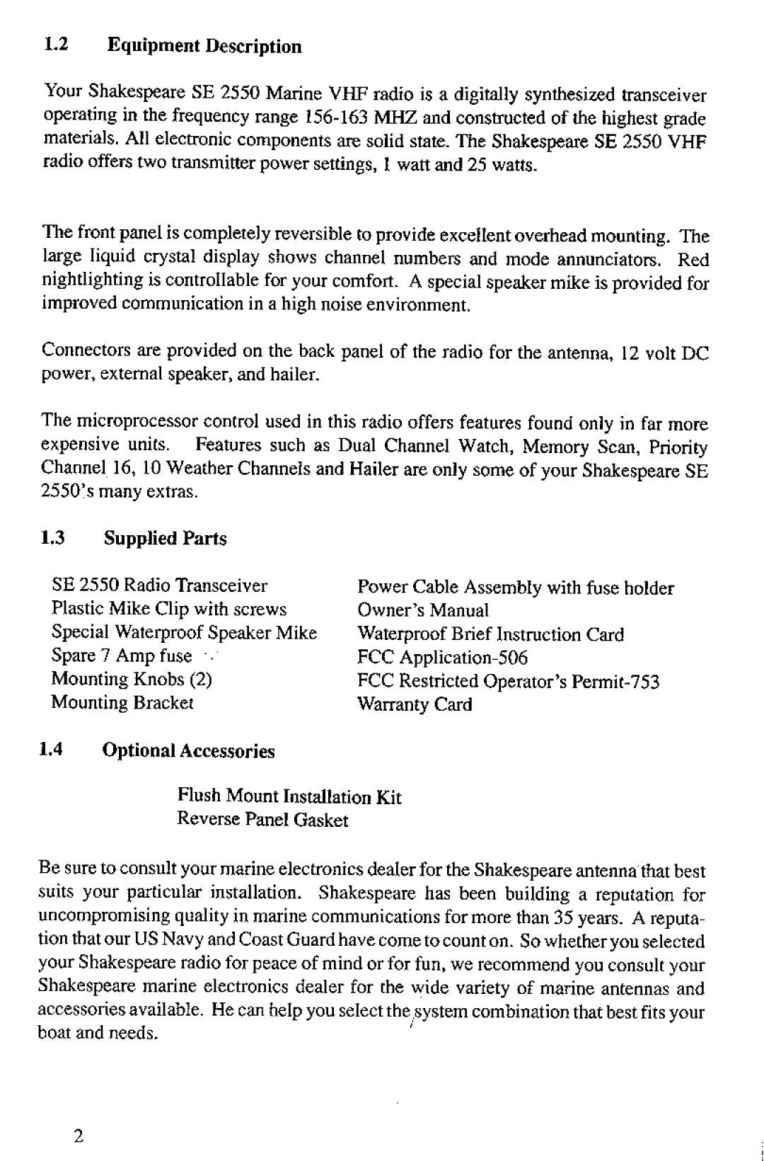 Shakespeare Electronic SE 2550 manual 