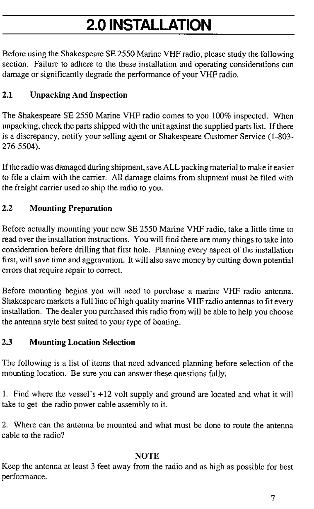 Shakespeare Electronic SE 2550 manual 